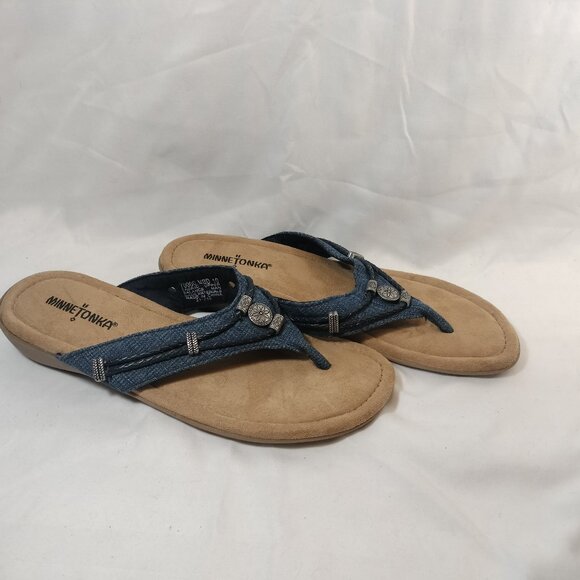 Minnetonka Sandals (Silverthorne 360) Denim & Silver NWOT - Picture 5 of 7